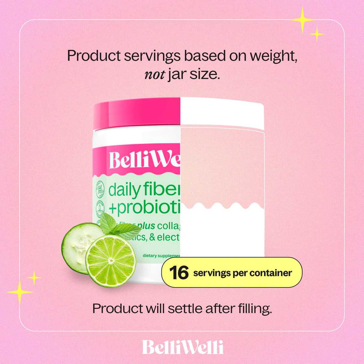 Belli Welli Fiber Supplement for Women & Men – Premium Daily Fiber Powder from Organic Acacia with Added Collagen, Electrolytes & Probiotics – No Bloat, Constipation & Gut Health Support (Cucumber)