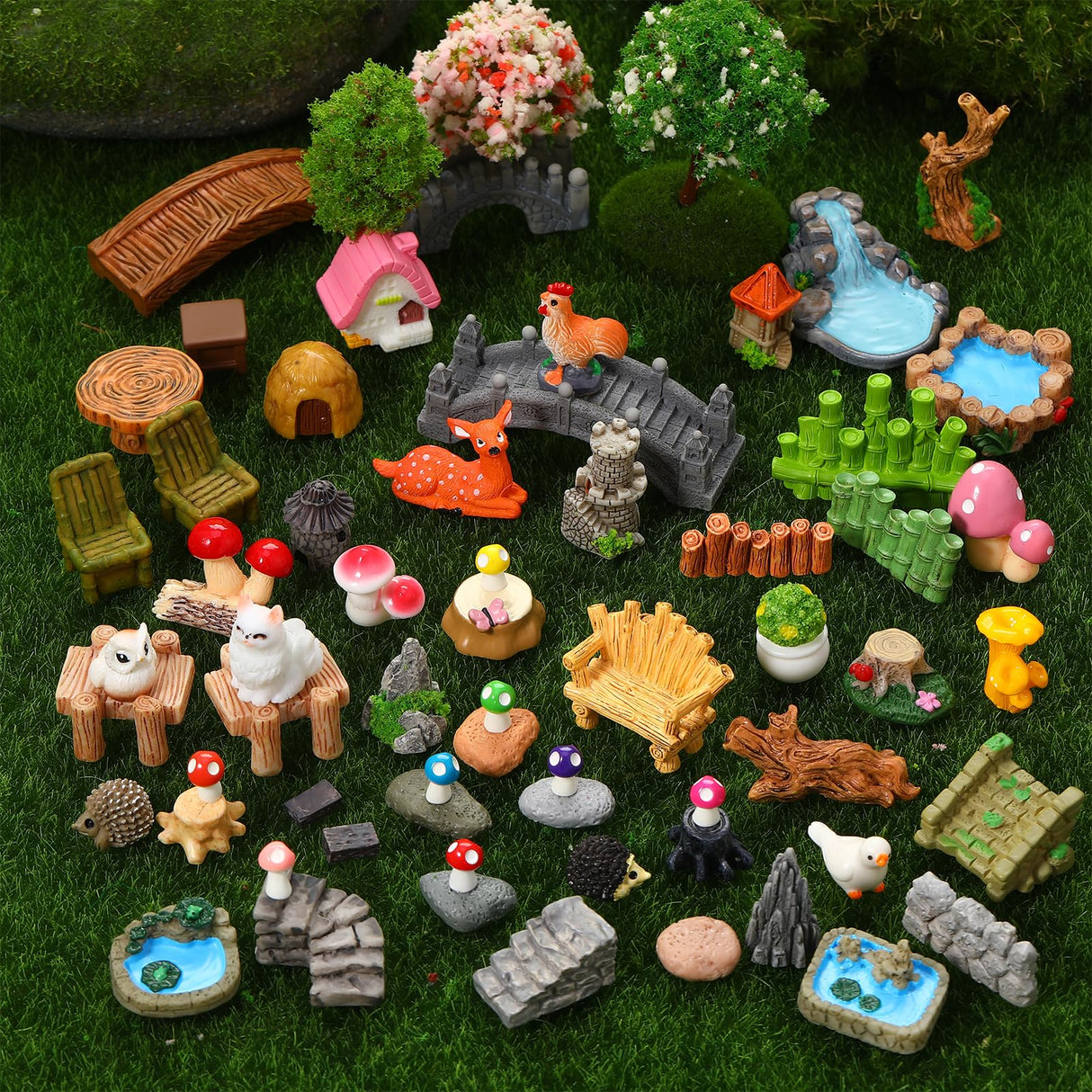 GGSTDDUP 65 Pcs Fairy Garden Accessories Mini Resin Animals Figures