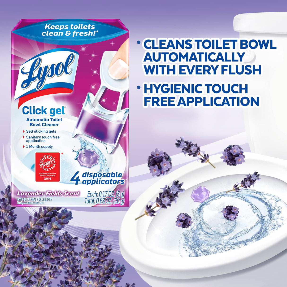 Lysol Automatic Toilet Bowl Cleaner, Lavender, (Pack of 4, 24 Count Total)