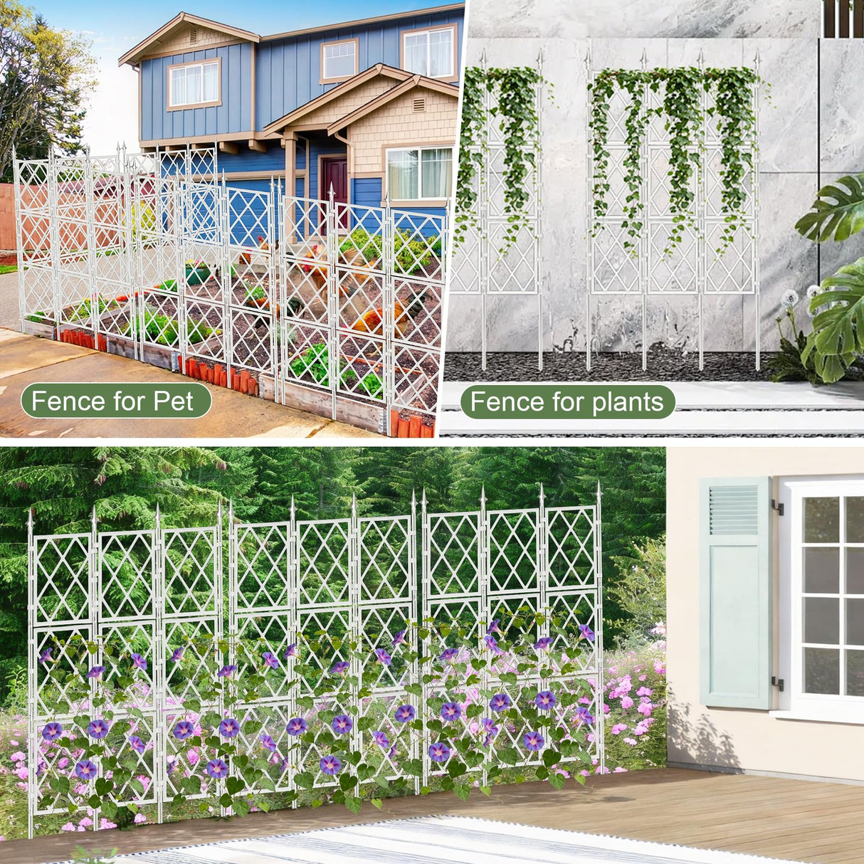 63 Inch White Metal Pipe Garden Trellis Support Fence Frame for Climbing