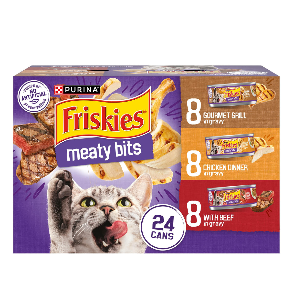 Friskies Purina Meaty Bits Cat Food Variety Pack, 24 Pack 5.5 oz Cans