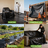 Plastic Sheeting Black (10' x 25') Long, 3 Mil, (2 Pack) - UV Protection Poly Sheeting Polyethylene Film, Heavy Duty Greenhouse Plastic Sheeting
