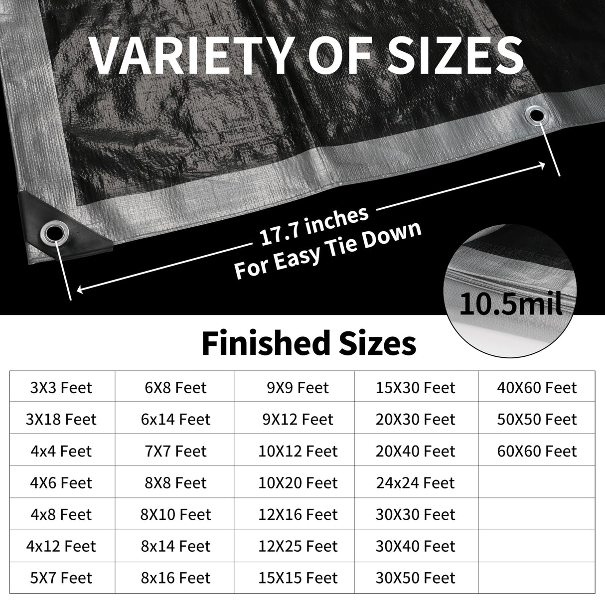 TARPAL Small Tarps 4x6 Feet(2-Pack) Heavy Duty Tarp 10.5Mil Multipurpose Protective Cover Waterproof,Snow or UV Protection,Durable Reinforced Edges,Silver/Black
