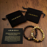 Anavego True Bond Matching Couples Bracelet Set with Storage Box. Wooden & Jasper 8 Millimeter Beaded. Unique 5 5th Year Marriage Wood Gifts for Him Her Boyfriend Girlfriend Husband Wife