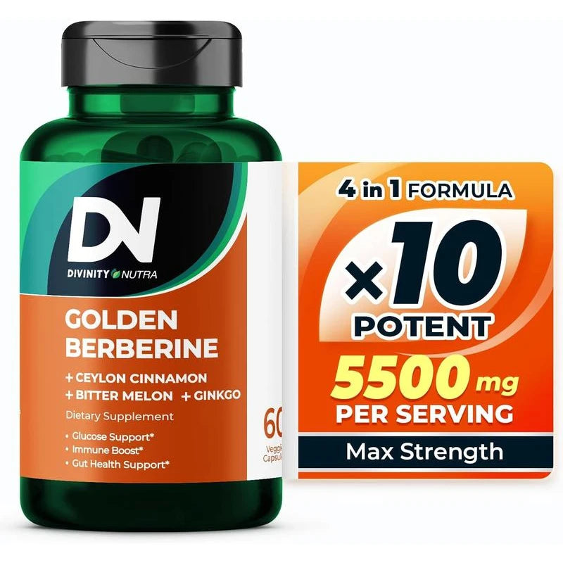 4-in-1 Berberine Supplement 1500mg, Glucose Support, with Ceylon Cinnamon Bitter Melon Ginkgo, Support Gut Health, Metabolism, Wellness, 60 Capsules