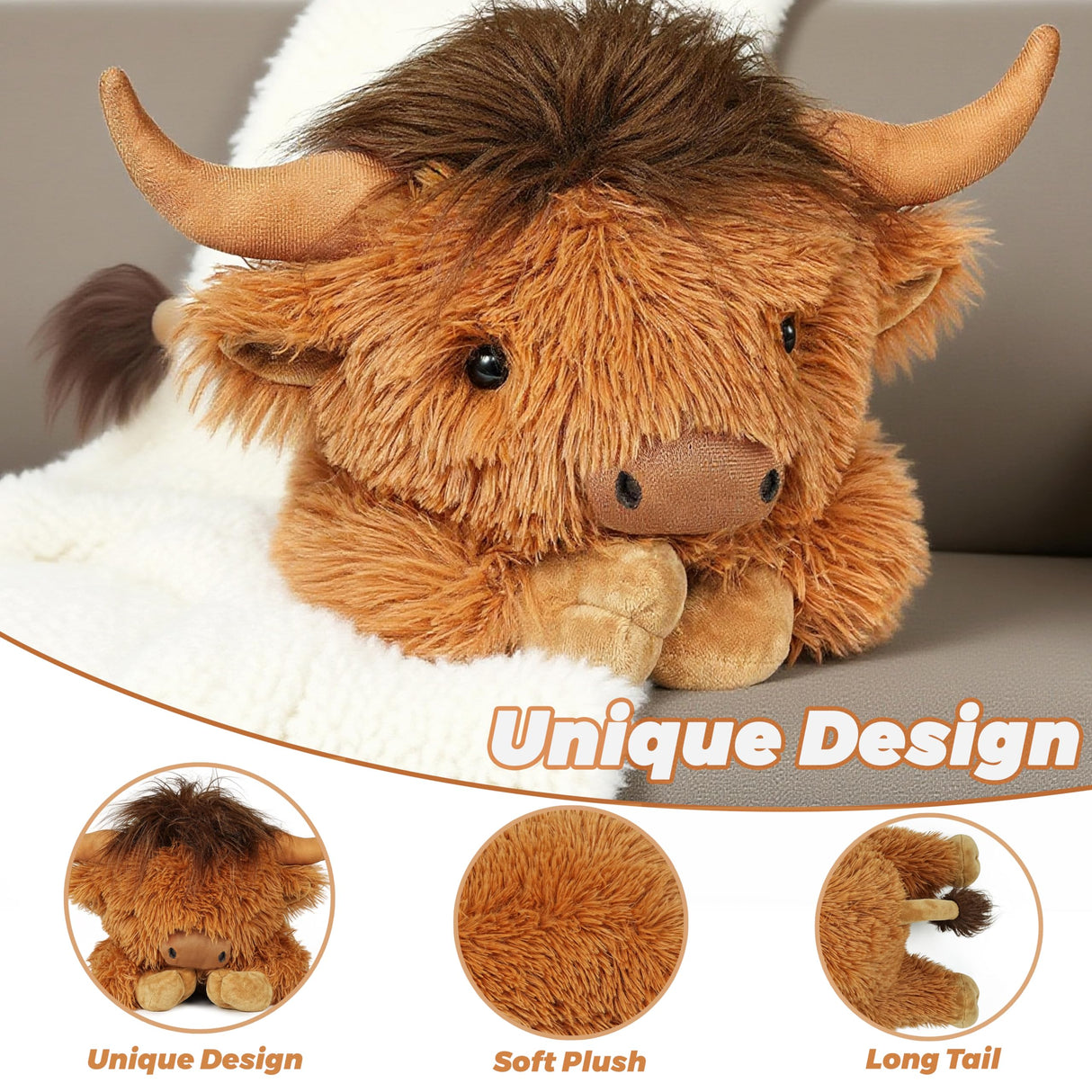 WDXDSOB Weighted Highland Cow Stuffed Animals | 4.2 Lbs Weighted Highland Cow Plush for Kids & Adults | 21.6 Inch Large Cattle Pillow Toy Gift for Christmas Birthday Mother's Day