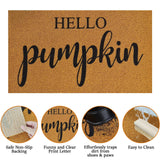 2 Pcs Fall Door Mat Combo Set Imitation Coir Welcome Mat, 43" x 28" Buffalo Plaid Rug Outdoor for Fall Halloween Thanksgiving Rustic Farmhouse Indoor Autumn Mats Hello Pumpkin (Black and White Plaid)