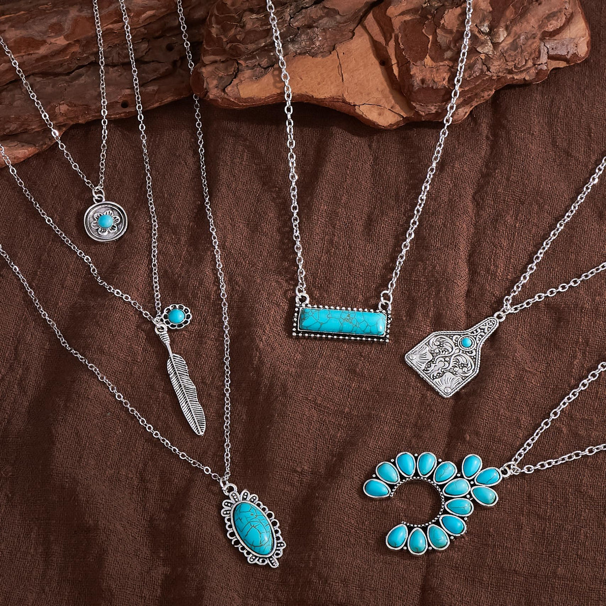 MEDOJO 26 Pcs Boho Jewelry Set for Women Bohemian Layered Western Necklace Stackable Turquoise Ring Turquoise Hoop Dangle Earrings Studs