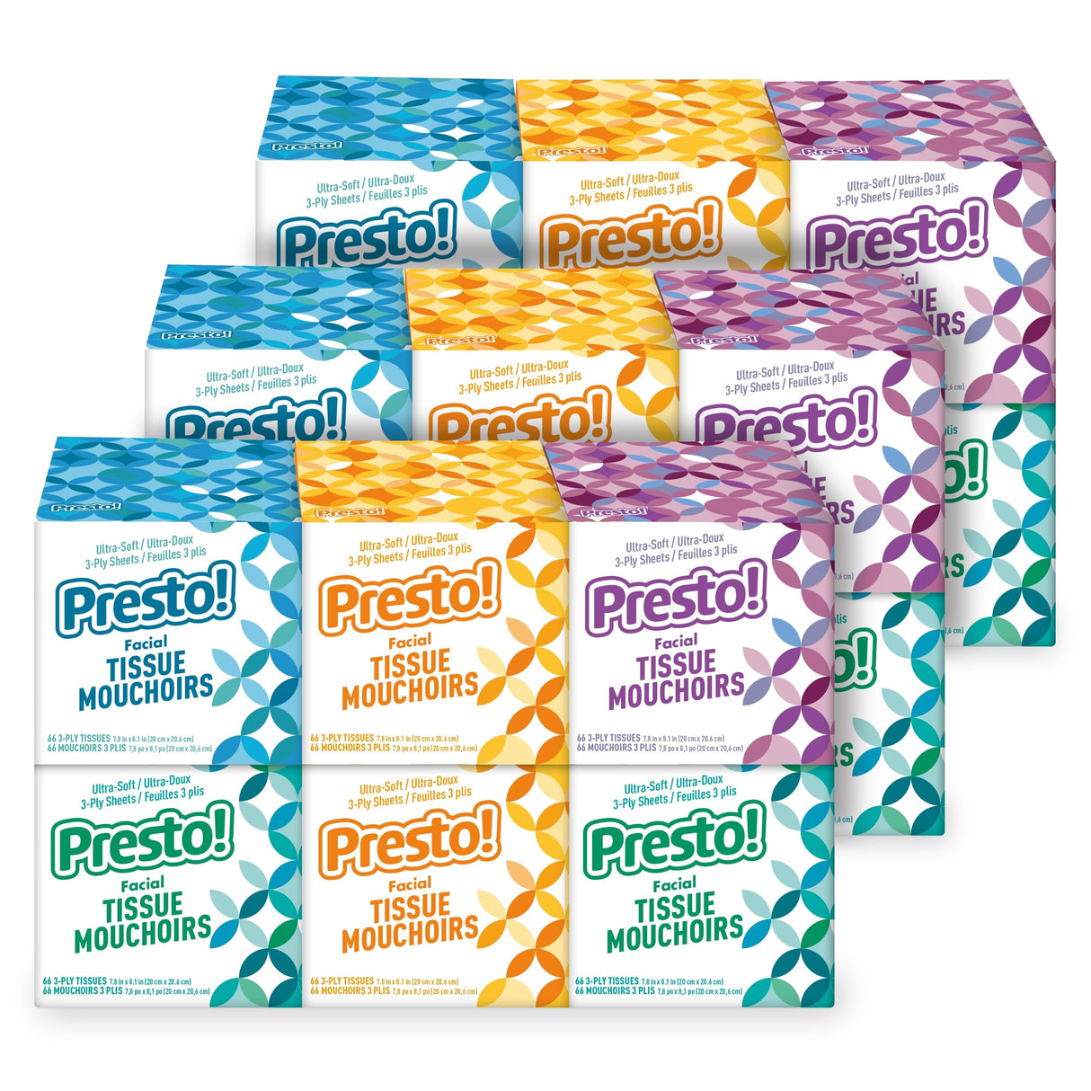 Amazon Brand - Presto! Ultra-Soft 3-Ply Premium Facial Tissues, 1188 Count (18 Packs of 66), (Packaging May Vary)