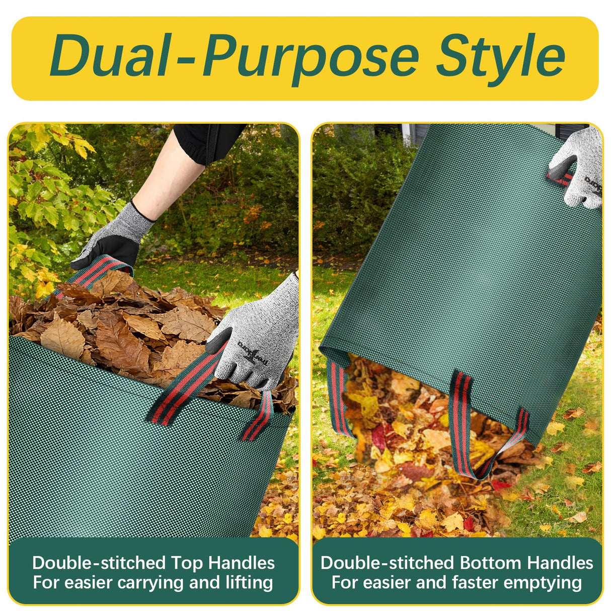 3 Pack 72 Gallon leaf collector bag lawn bags,leaf bags Heavy duty reusable,Gardening gloves included,Suitable for camping, yards, and recycling; can Cleaning debris, leaves, grass clippings