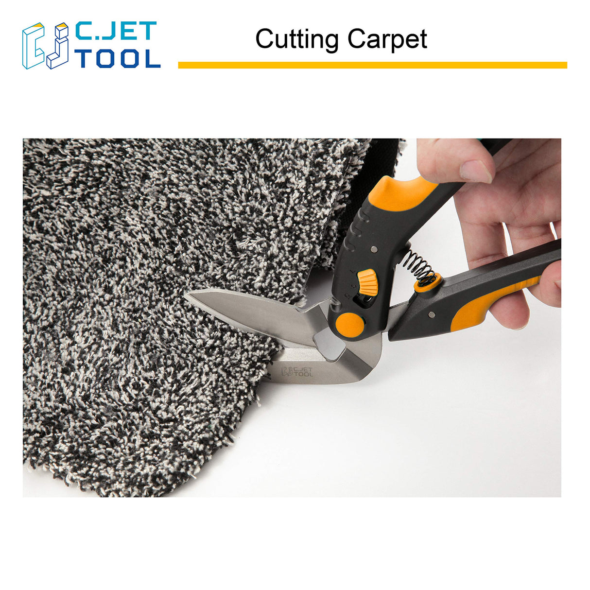 C.JET TOOL 10" Heavy Duty Scissors - Carpet Cutter, Industrial Multipurpose Tool for Cardboard, Leather, Pruning, Gardening - Professional Soft Grip Stainless Steel (Orange)