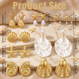 Nosiny 8 Pairs Beach Earrings for Women Gold Starfish Seashell Pearl Drop Shell Conch Earrings Summer Ocean Beachy Jewelry