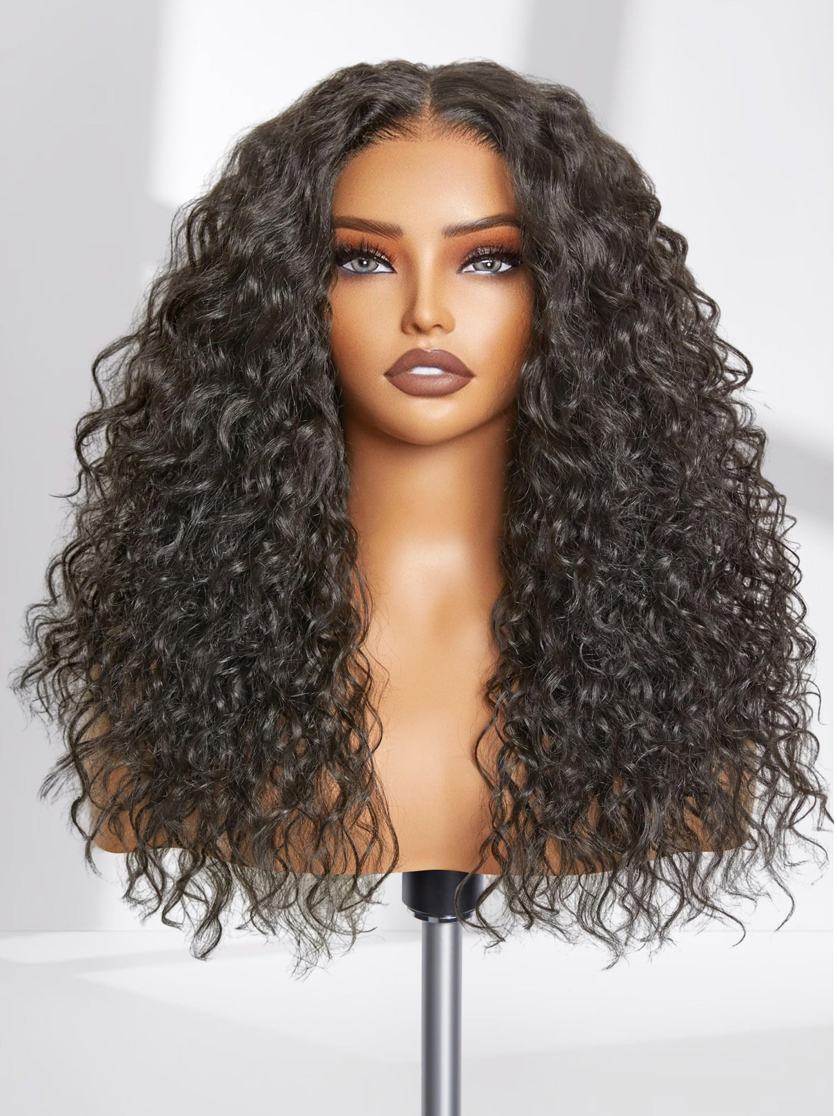 GORGIUS Glueless Curly Lace Front Wig Pre Plucked Middle Part Closure Wig 20 Inch Natural Black Pre Cut Synthetic Curl Wig Upgraded with Premium Human-Hair-Like Fiber