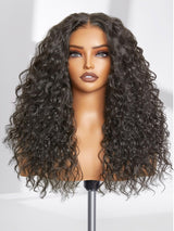 GORGIUS Glueless Curly Lace Front Wig Pre Plucked Middle Part Closure Wig 20 Inch Natural Black Pre Cut Synthetic Curl Wig Upgraded with Premium Human-Hair-Like Fiber