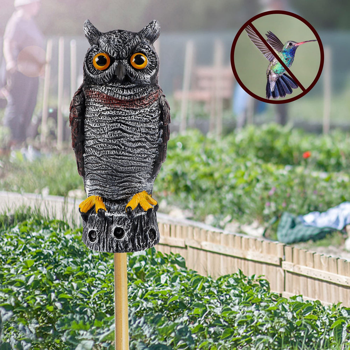 Hausse Fake Owl Decoy Bird Scarecrow Sculpture, 13.6 Inch Plastic Horned Owl Bird Deterrents, Garden Protectors, Nature Enemy Pest Repellent for Outdoor Garden Yard