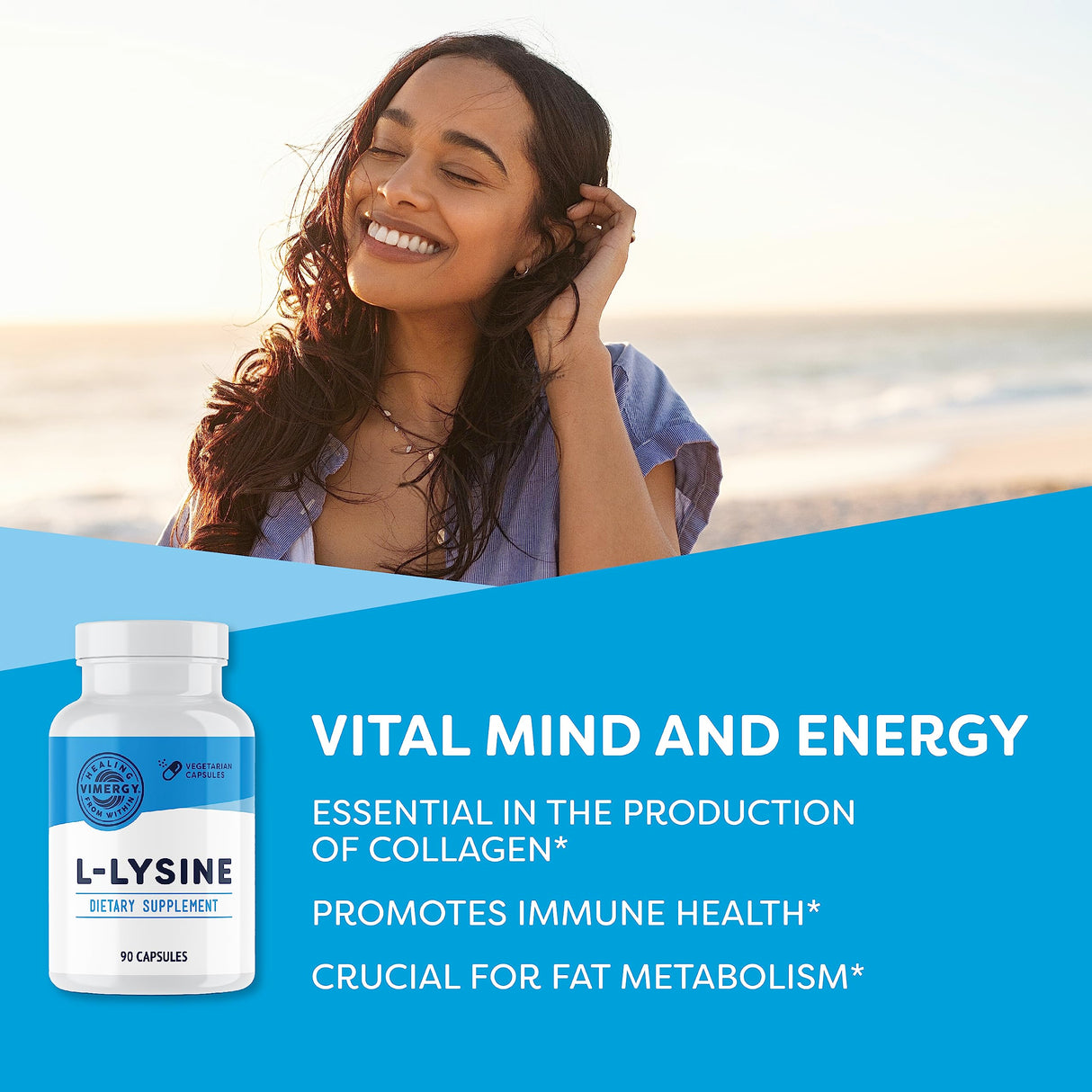 Vimergy L-Lysine – Promotes Healthy Skin, Hair & Nails* – Supports Healthy Metabolism* – Vegan, Non-GMO & Gluten-Free – 90 Capsules