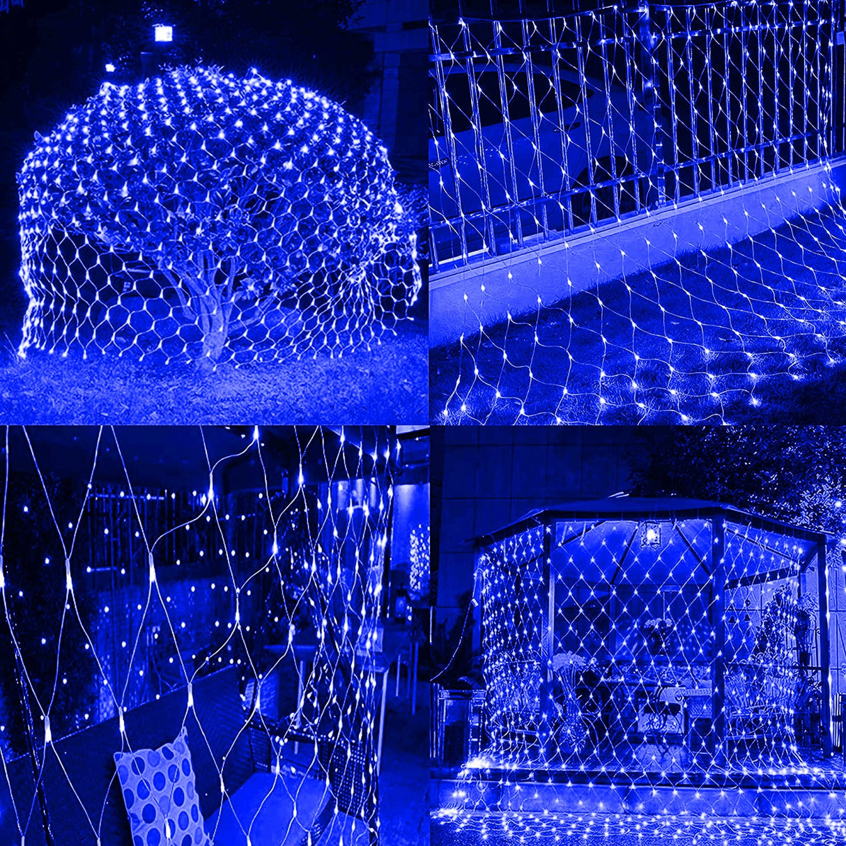 FUNPENY Christmas Net Lights, 9.8ft x 6.6ft 200 LED Mesh Decor Clear Wire with 8 Modes Waterproof Connectable Xmas Decorations for Outdoor Outside Bushes Yard Lawn Patio Tree Garden Party (Blue)