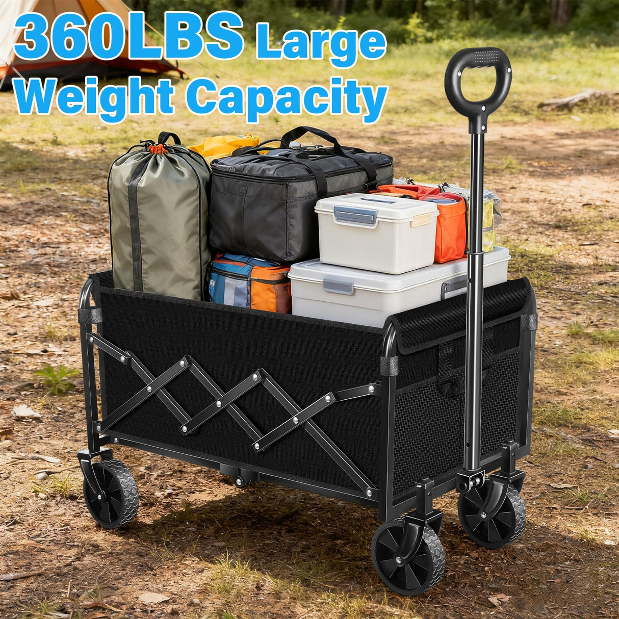 LIAPOTT Wagons Carts Foldable, 360lbs Collapsible Grocery Wagon Cart, Black