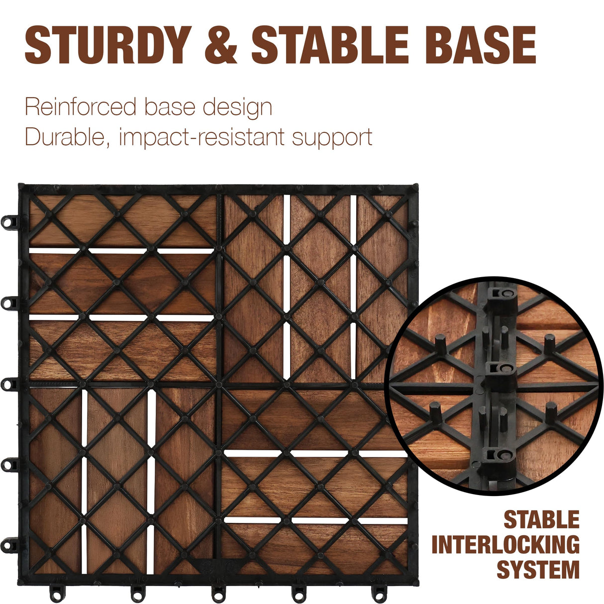 GREEN ALLUVIUM Premium Acacia Wood Interlocking Deck Tiles, 9 PCS 12"x12"x0.9" Patio Flooring, Waterproof Decking Tiles for Balcony, Backyard & Patio, All Weather Use (Dark Brown – Crossed Pattern)