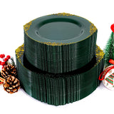 Joyido 102PCS Green and Gold Plates - Green Plastic Plate - Fancy Heavy Duty Disposable Plates - Heavyweight Disposable Dinner & Dessert Plate for 51 Guests for Party & Christmas