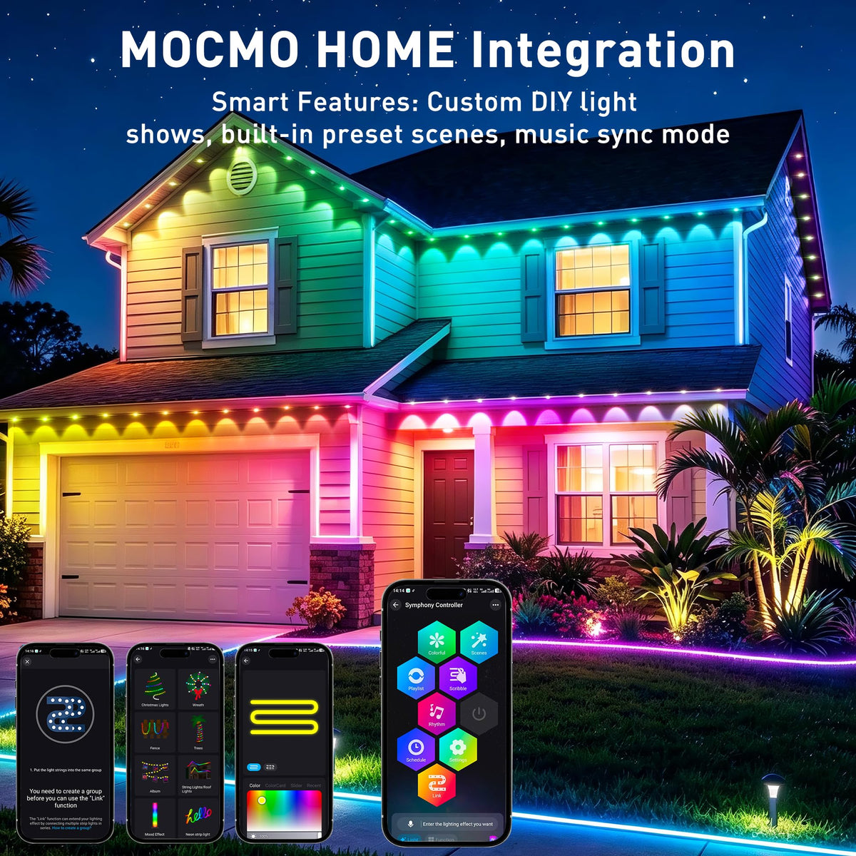 LADIKAKA 200FT Permanent Outdoor Lights,RGB+IC App ControlRemote, IP67 Waterproof Lighting,Outdoor Lights for Chasing Lights,Garden Decor,House,Party,Holiday,Smart
