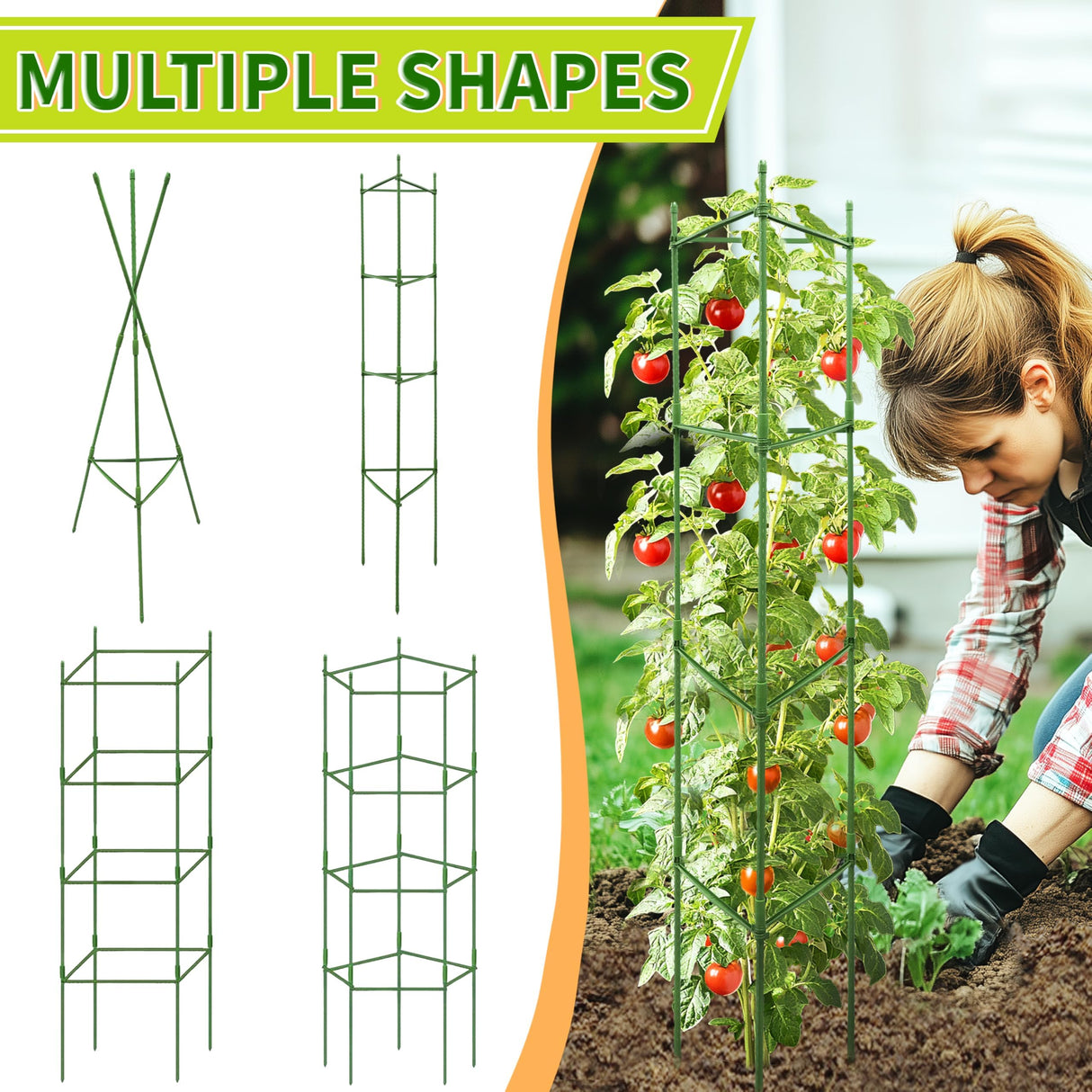 SORANGEUN 63-Inch Heavy Duty Tomato Cages, 4-Pack Extra Tall Metal Tomato Trellis, Steel Tube Plant Cage for Indeterminate Tomatoes, Cucumbers, Pole Beans – Rust-Proof Coated