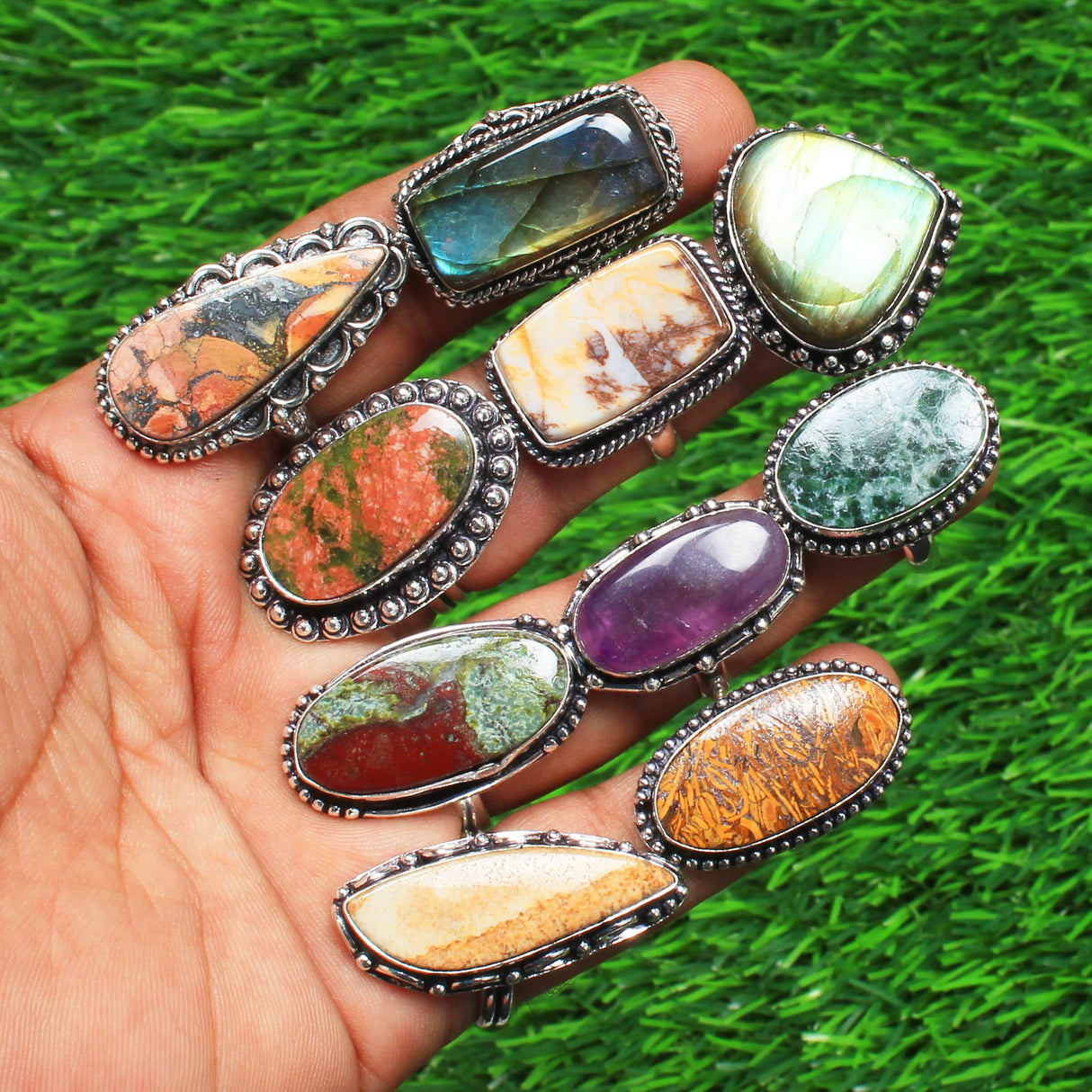 Silver Carats Women's Chunky Silver Rings - 5 Pcs Fashion Ring Set, Silver Plated, Handmade Gemstone - Stackable Gothic Vintage Pack