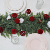 Senjie 3.15inch Burgundy Velvet Christmas Ornaments Balls Flocked Christmas Tree 12PCS Plastic Balls Xmas Hanging Ornaments Decoration Red