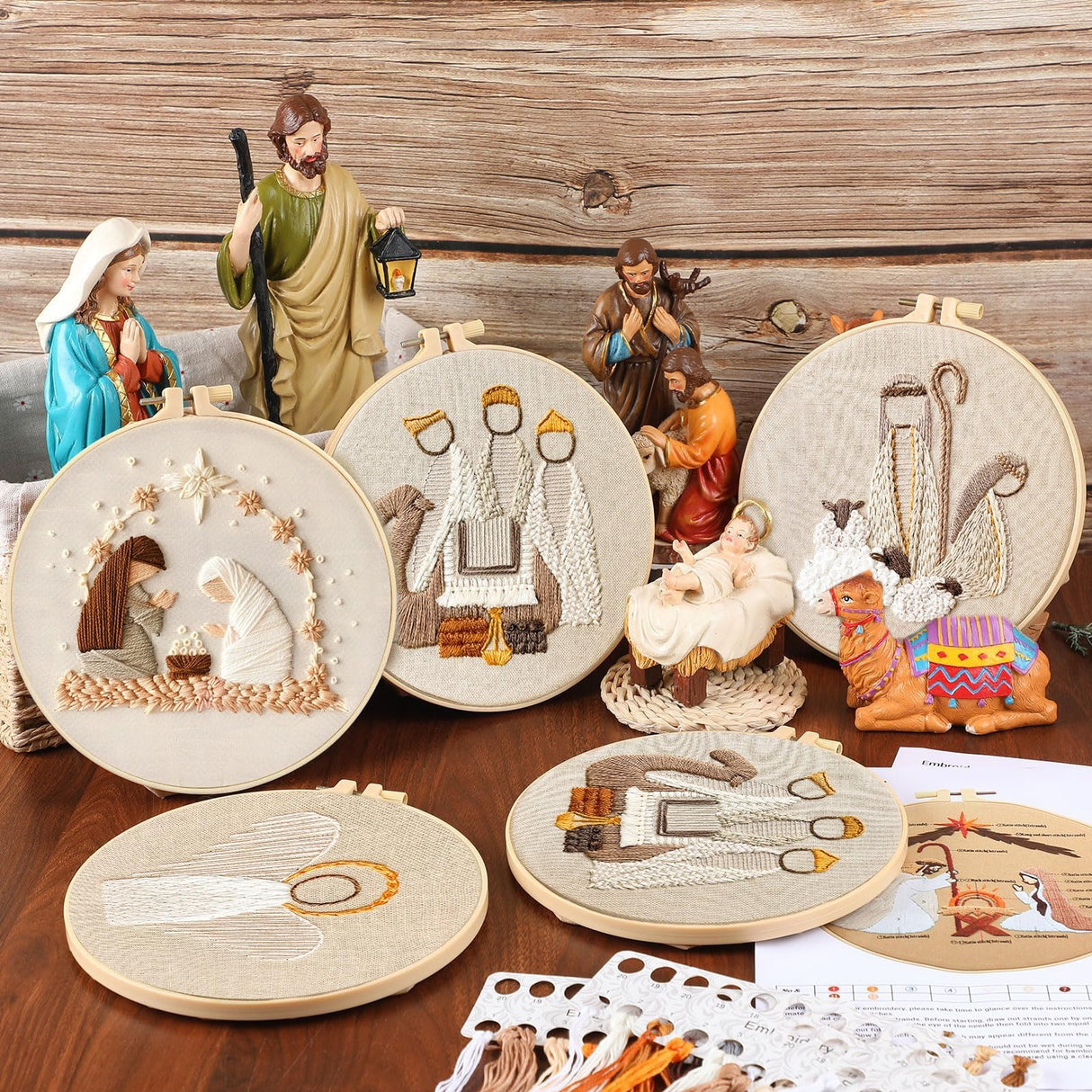 4 Set Nativity Scene Embroidery kit, Christmas Cross Stitch Kits, Beginner Embroidery Kit for Adults, DIY Embroidery Kit for Decor Home Room(Christmas Embroidery C 4 Set)