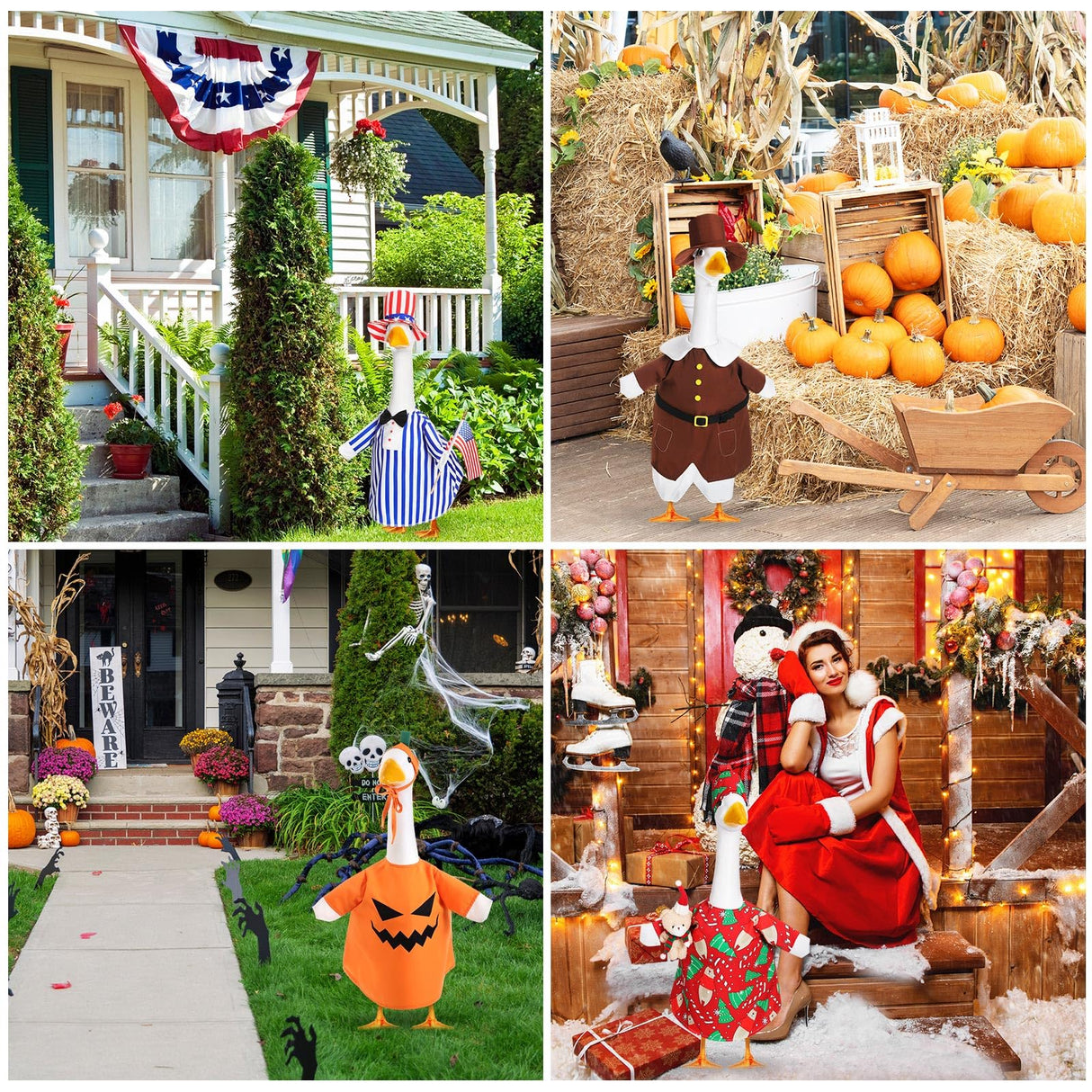 Silicherry 8 Set Seasonal Holiday Goose Outfits Christmas Valentine's Day Summer All Seasons Lawn Porch Goose Clothes Costume for 23" Cement Statue Garden Patio Outdoor Decoration(Boy Style)