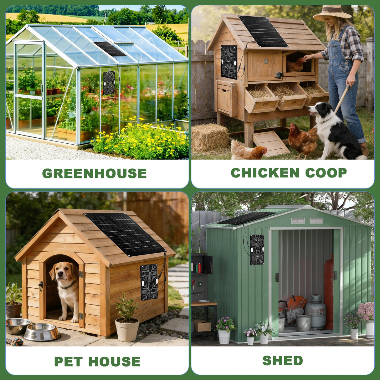 Solar Fan, 30W Solar Powered Fan, Solar Panel Fan Kit, IPX7 Waterproof Fans Exhaust Intake Mounting for Outside Greenhouse Shed Chicken Coop