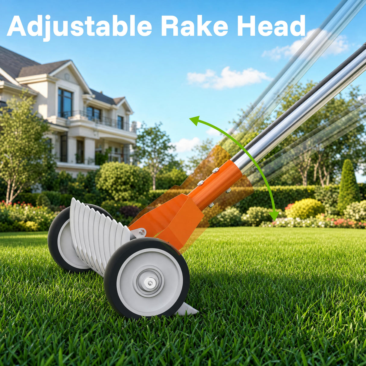 Thatch Rake 15 Inch with Wheels for Lawn Dethatching