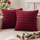 MIULEE Pack of 2 Christmas Burgundy Corduroy Decorative Pillow Covers 20x20 Inch Soft Boho Striped Throw Pillow Covers Modern Farmhouse Home Decor for Sofa Living Room Couch Bed