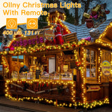 Ollny Christmas Lights Outdoor 400LED 131FT, Warm White Fairy Lights with Remote 3 Timer, Plug in 8 Modes String Lights for Bedroom Indoor Outside House Party Xmas Decorations