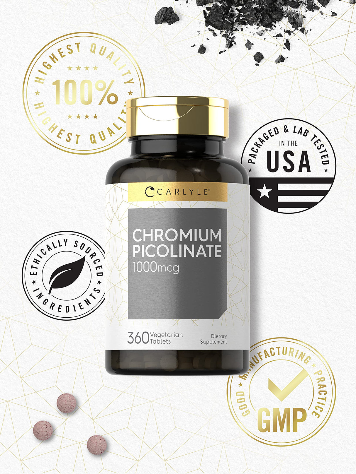 Carlyle Ultra Chromium Picolinate 1000mcg | 360 Tablets | Vegetarian, Non-GMO, Gluten Free