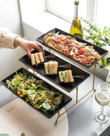 LYEOBOH 3 Tier Serving Tray Set, Tiered Serving Stand with Platters, Serving Dishes for Entertaining Halloween Christmas Party, Collapsible Sturdier Stand & 14 Inch Large Platters for Food Display