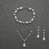 SWEETV Bridal Jewelry Set for Wedding, Cubic Zirconia Necklace Dangle Drop Earrings Bracelet Set, Teardrop Marquise Brides Bridesmaids Wedding Prom Anniversary Jewelry Gifts for Women