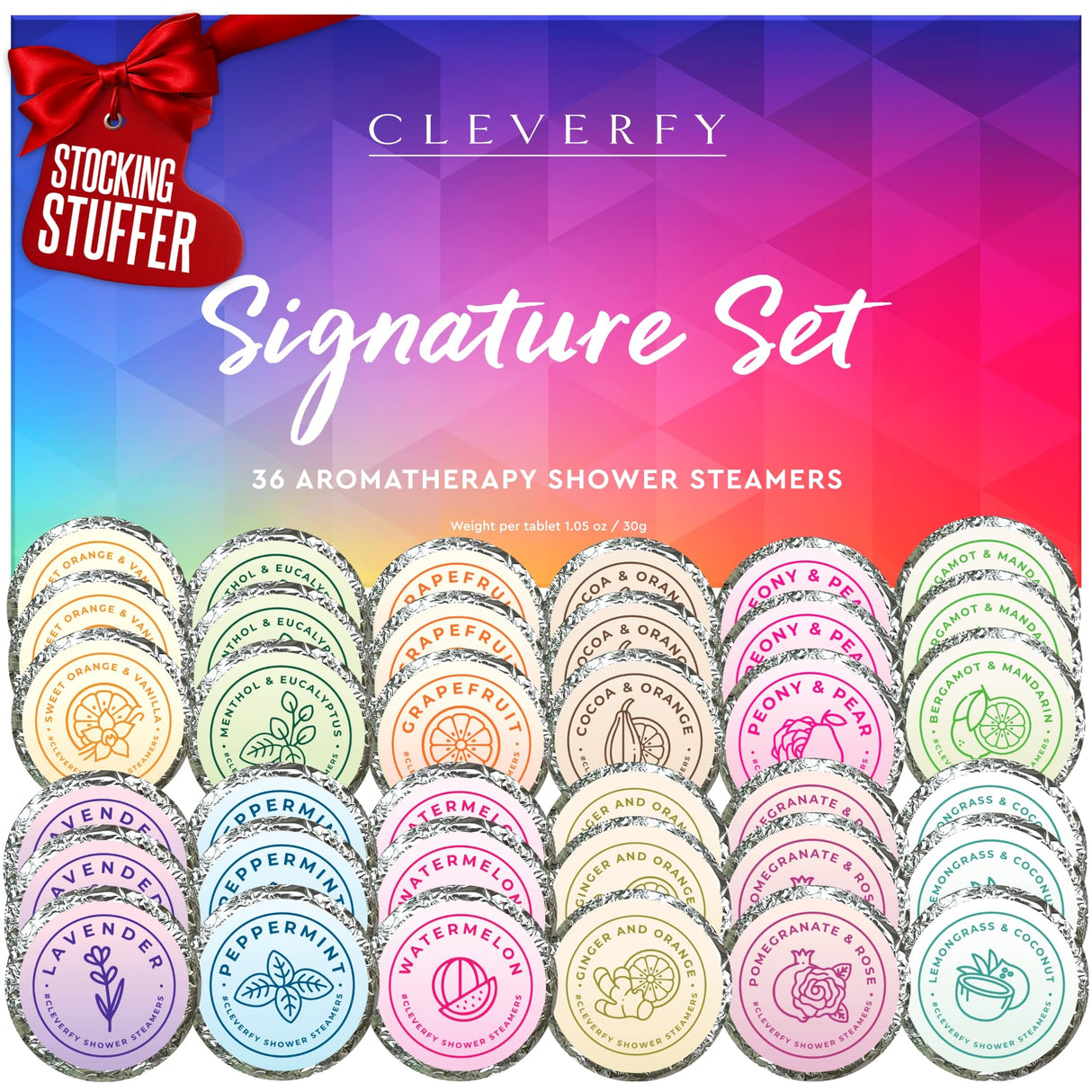 Cleverfy Shower Steamers Aromatherapy – Stocking Stuffers for Teen Girls, Women and Wife – Christmas Gifts for Teens and Women – White Elephant Gifts for Adults – 36 Tablets