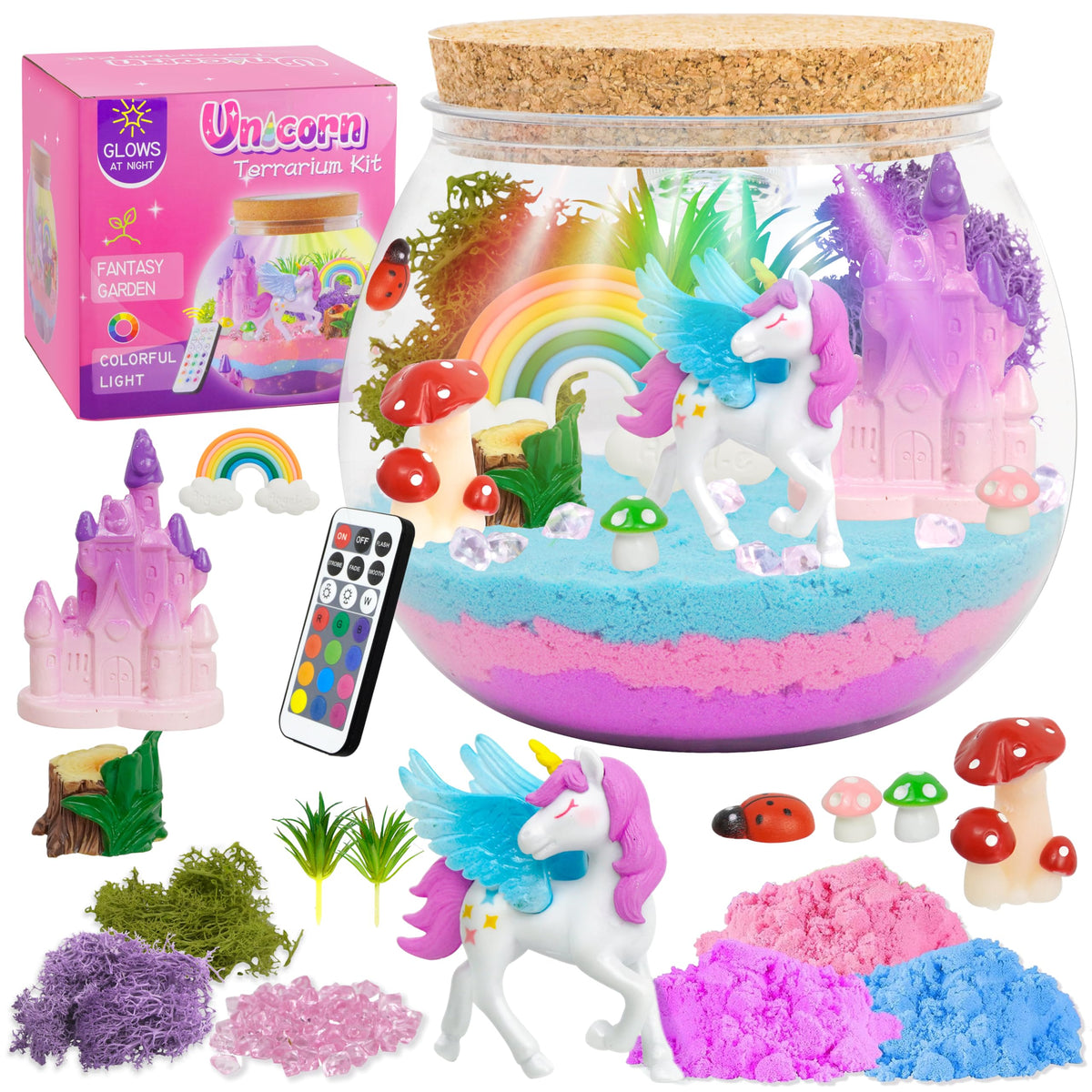 Light-Up Unicorn Terrarium Kit for Kids,DIY Arts and Crafts Kit, Terrarium Gifts Creative Arts & Crafts Activity Set,Birthday for Girls Ages 5 6 7 8 9 10 11 12 Year Old
