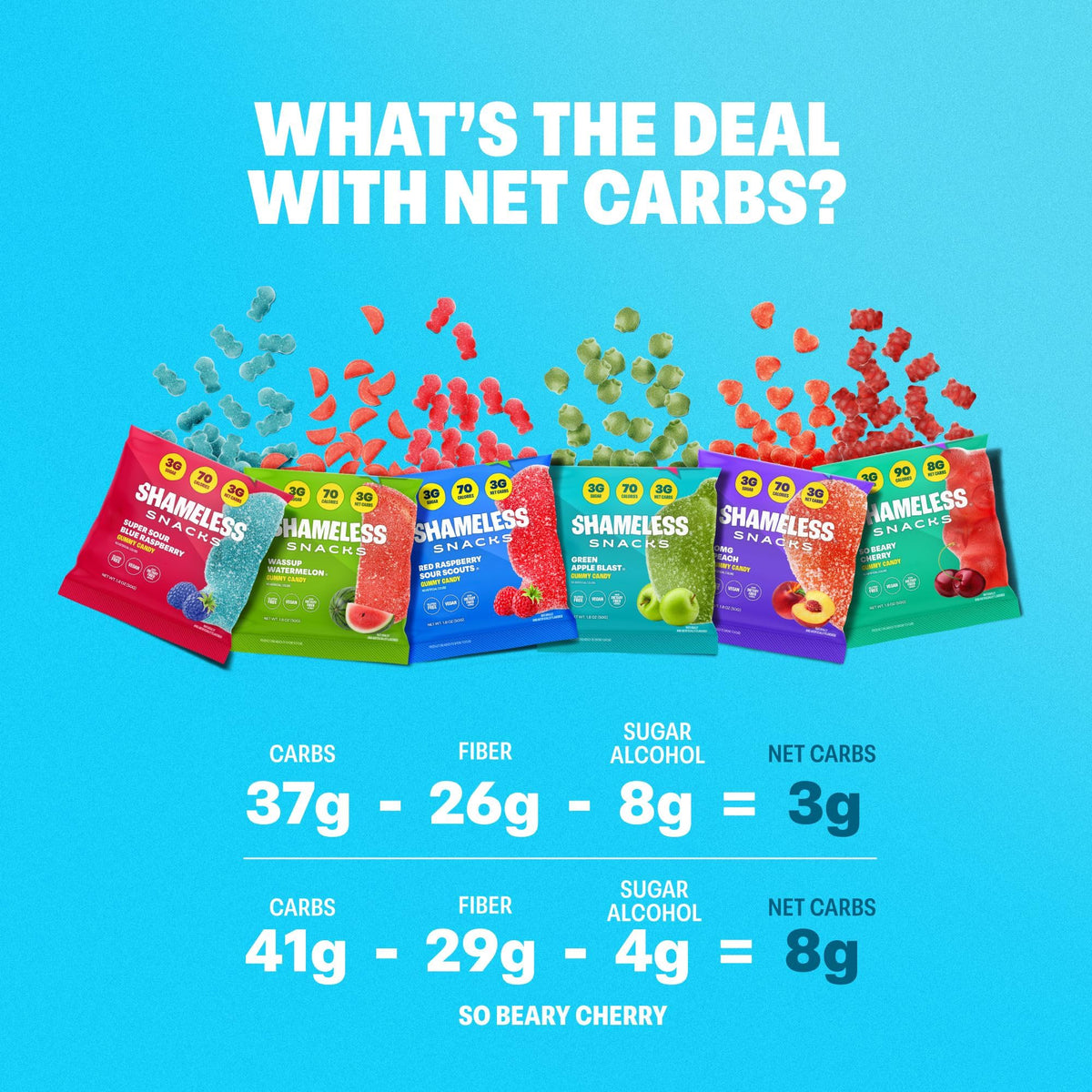 Shameless Snacks Sour Candy & Fruit Snacks - Gummy Candy Variety Pack, Keto