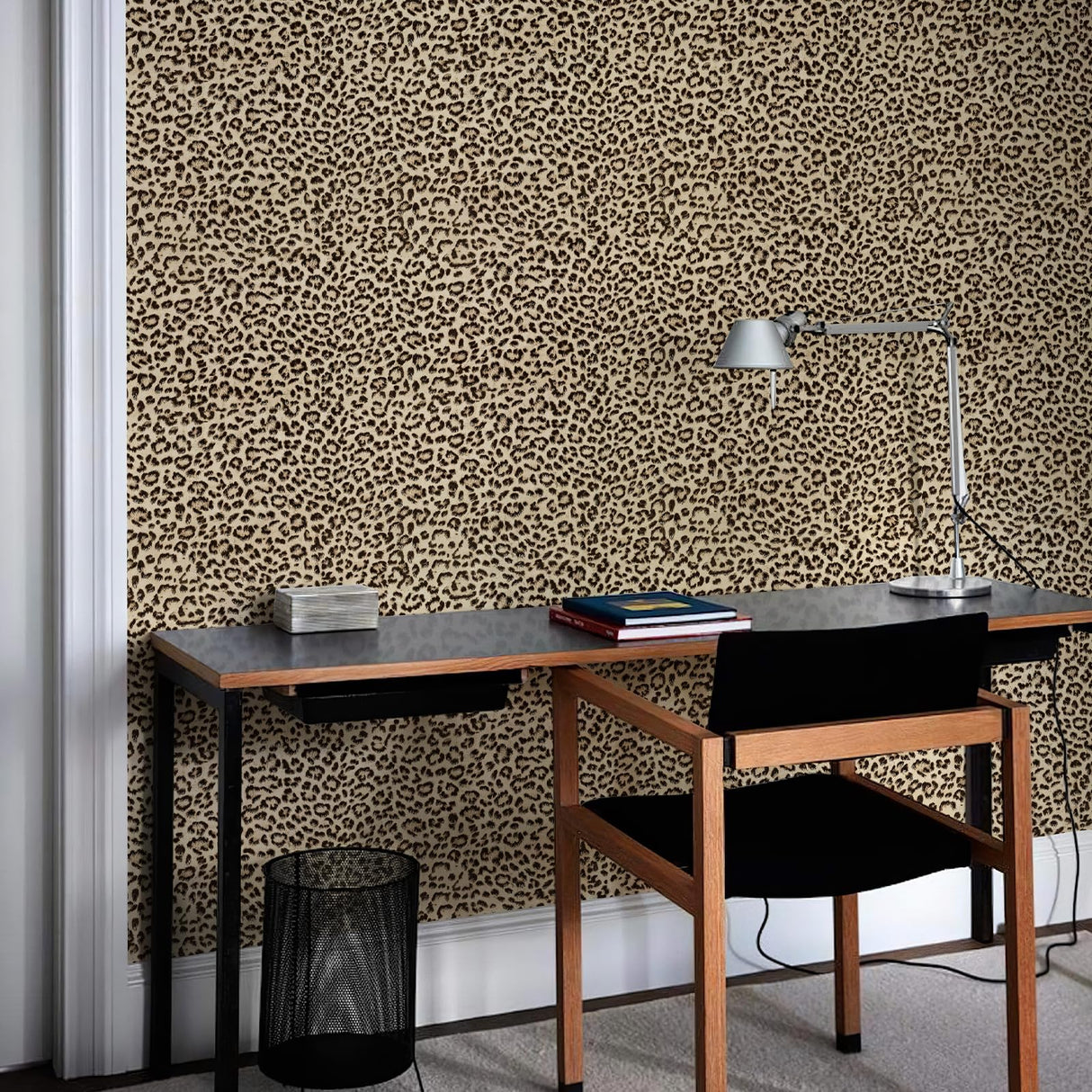 JiffDiff Leopard Print Peel and Stick Wallpaper, Waterproof Removable Self Adhesive Textured Wall Paper, Yellow Unique Funky Cheetah Contact Paper for Bedroom and Bathroom 120"X17.3"(14.4 sq. ft)