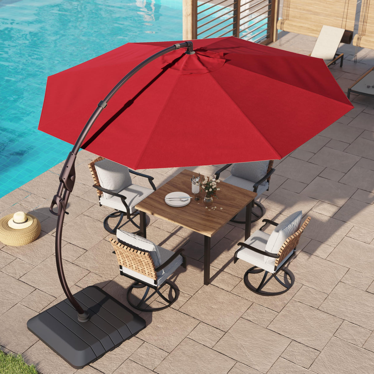 Grand patio Napoli 11 FT Cantilever Offset Umbrella Aluminum Frame with 360° Rotation without Base, Red