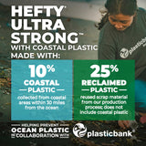 Hefty Ultra Strong 13 Gallon Trash Bags, Tall Kitchen Trash Bags Made with Recovered Materials, Including Coastal Plastic, Drawstring, Resists Leaks and Punctures, Gray, Seaside Breeze Scent, 80 Bags