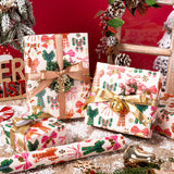 WRAPAHOLIC 30 Inch Jumbo Bow Christmas Wrapping Paper - 30 Inch x 33 Feet - Gold Foil Snoflakes and Plaid Bow Wrapping Paper for Girl Boy Kids, Christmas, Holiday