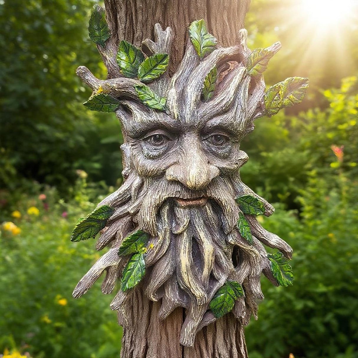 Teaeeno Charming Tree Face Garden Decor, Whimsical Old for Man Resin Statue with Foliage Features, Large Outdoor Tree Hugger for Yard Art, Root Detail, Trees Decorations Outdoor Wallmounted Statue