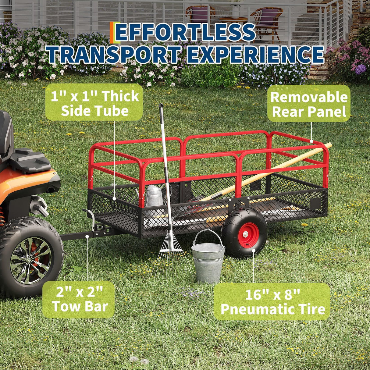 GarveeLife ATV UTV Tow Behind Dump Trailer 1600 lbs 22 Cubic, Red