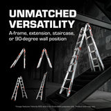 Little Giant Velocity M18 Multi-Position Aluminum Ladder, A-Frame, Extension, 90-Degree and Trestle Modes, Lightweight with Slip-Resistant Feet and Wheels, 300 lb. Type IA, 18-Ft Reach, 15417-001