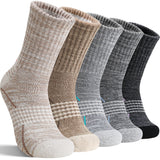 Sandsuced Merino Wool Hiking Socks Thermal Warm Winter Cozy Outdoor Crew Socks 5 Pairs Gift Stocking Stuffers for Women Men(Black/Khaki/Gray,M)