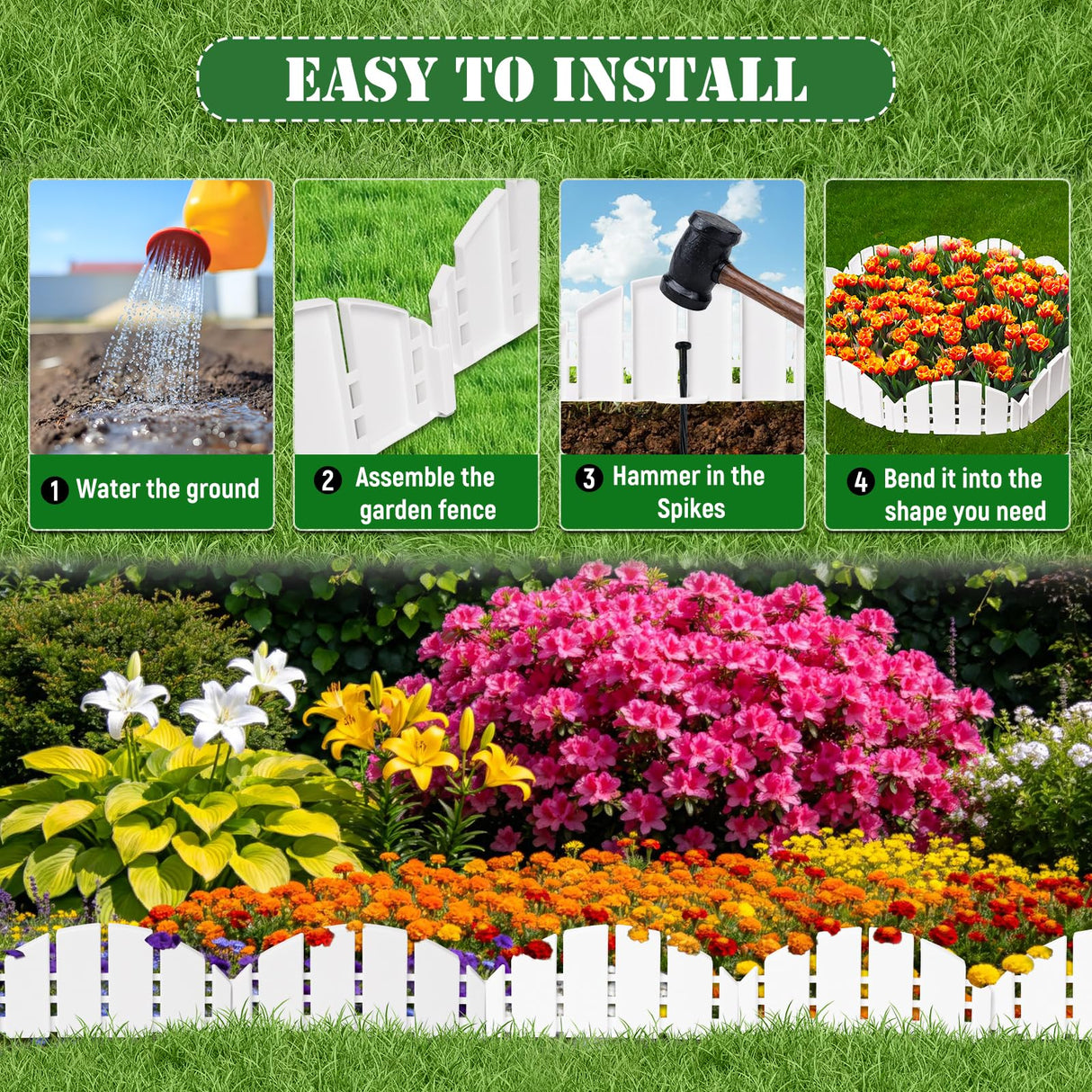 White Garden Edging Flexible Landscape Border with Anchoring Spikes for Lawn Flower Bed Outdoor Decor (30)