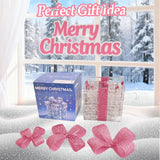 Christmas Decorations, 140 LEDs Set of 3 Lighted Gift Boxes with Silver Tinsel and Pink Bows, Warm White Present Boxes for Indoor Outdoor Holiday Party Yard Bedroom Home Xmas Decor